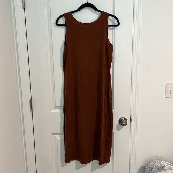 NWT L*space Relaxed Midi Dress Slit Side V-Cut Back Pullover Brown Women's Small - Picture 1 of 5